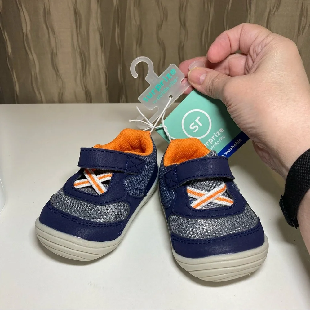 Surprize by Stride Rite Navy Rush Baby Boy 3M Brand New Blue Gray Orange